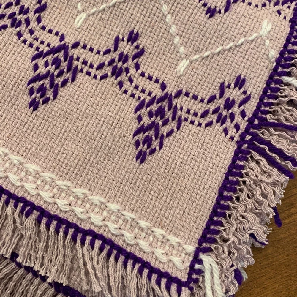 Swedish Weave Table Runner Geometric Fringe Purple Lavender‎